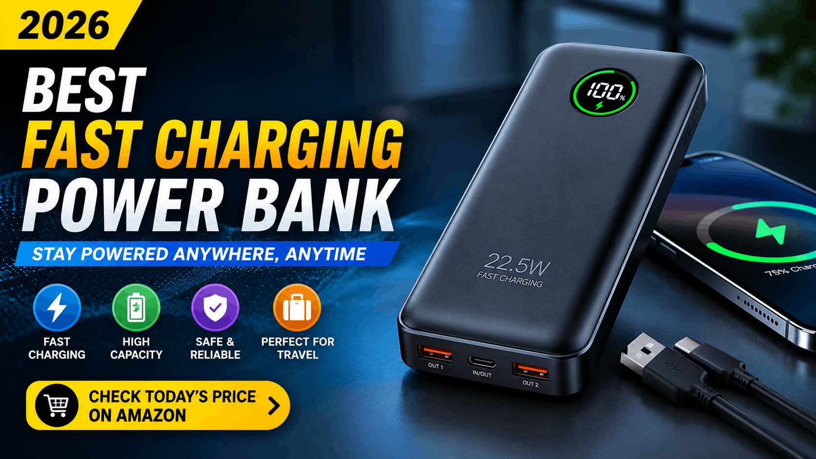 Best Fast Charging Power Bank 2026 with USB-C fast charging and high-capacity battery