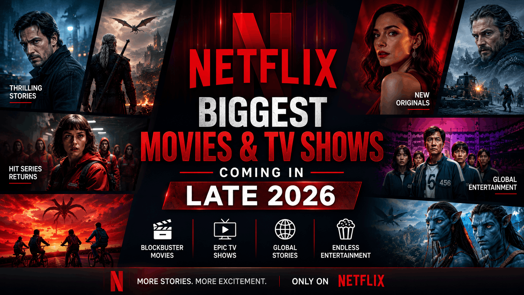 Netflix new movies and TV shows coming in late 2026 featuring blockbuster originals, popular series, and premium streaming entertainment.