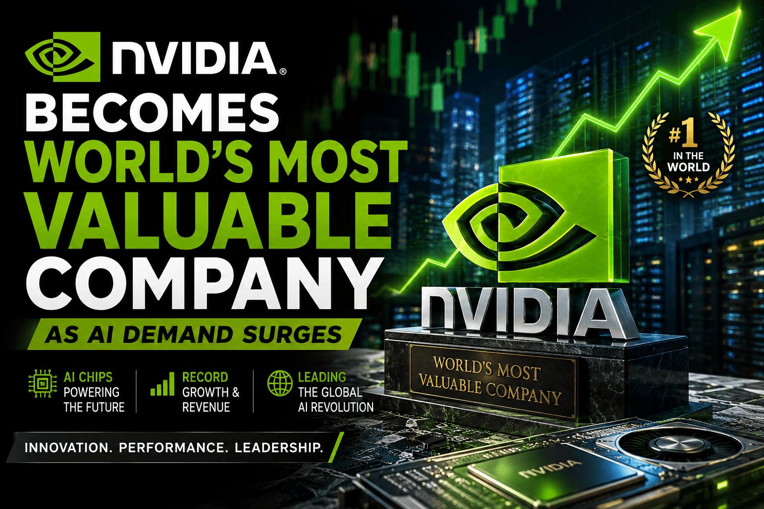 NVIDIA becomes the world's most valuable company as AI chip demand surges across global technology markets.