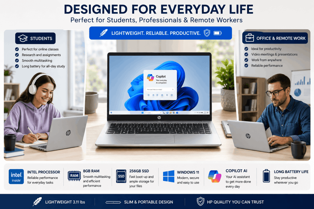 HP 14 Laptop 2026 for students, office professionals and remote workers